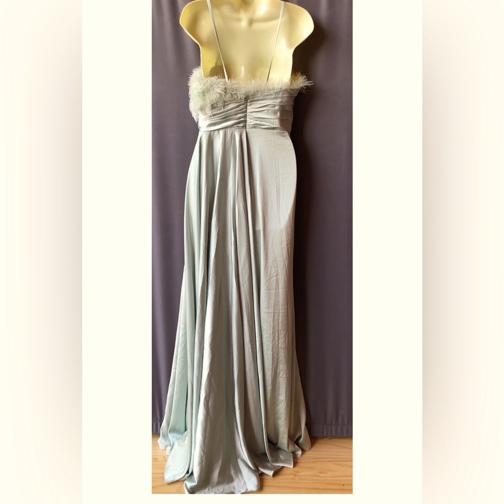 Mac Duggal Mint Green Feathered Strapless Maxi Dress - Picture 7 of 12